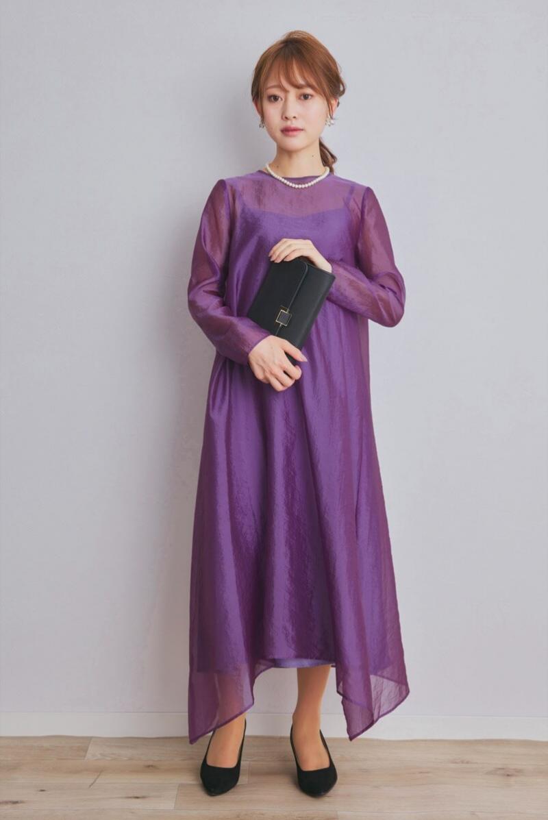 パープルのシアーオーガンジードレス