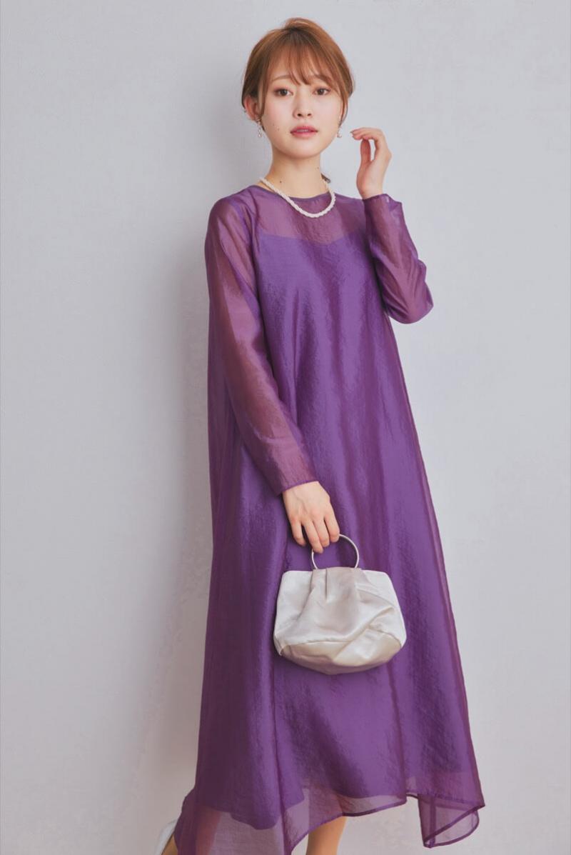 パープルのシアーオーガンジードレス