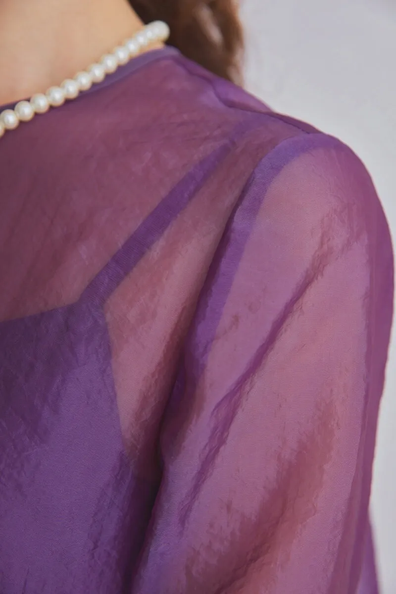 パープルのシアーオーガンジードレス