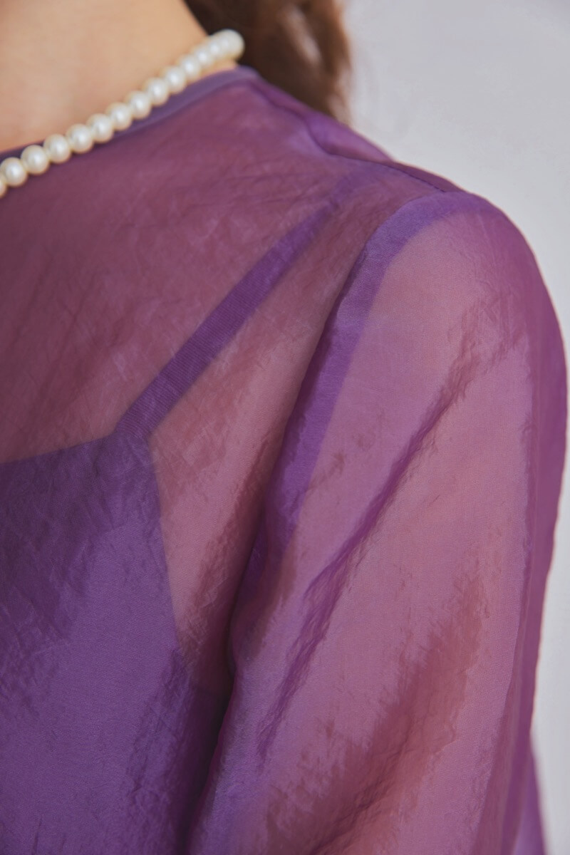 パープルのシアーオーガンジードレス