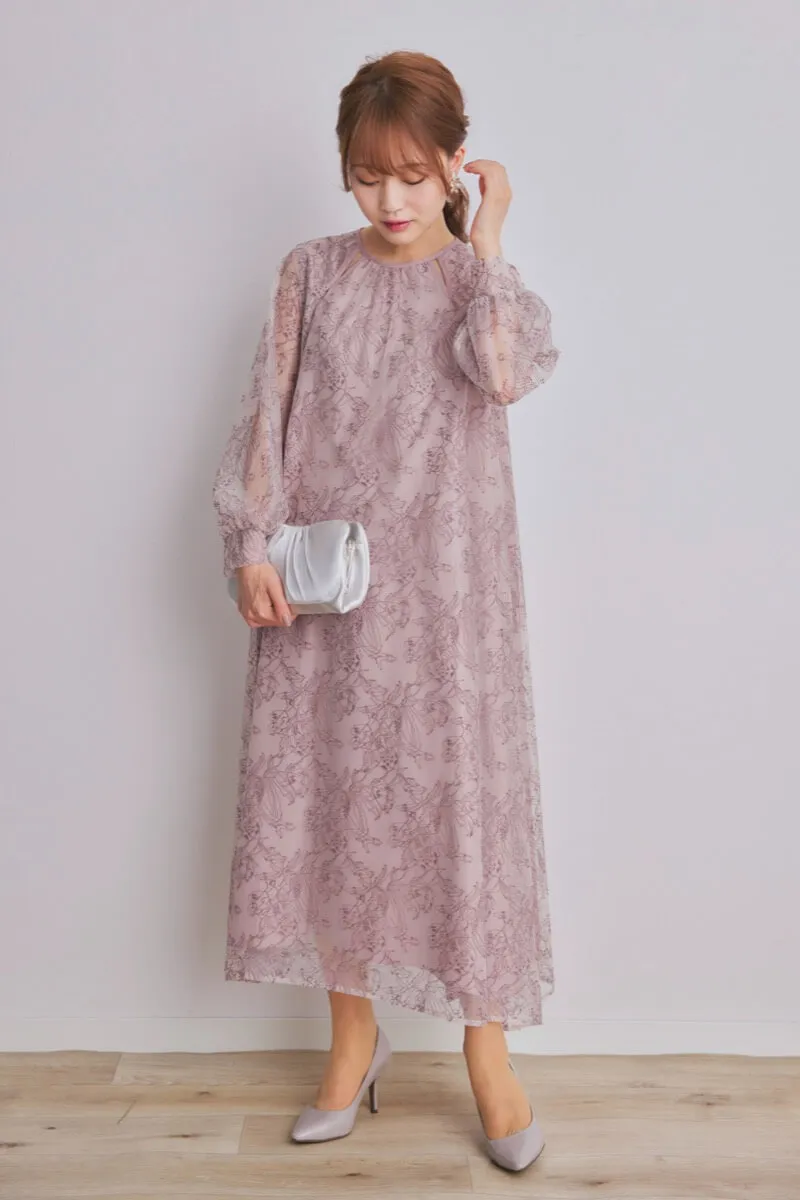 パープルのカットアウトエンブロイダリードレス