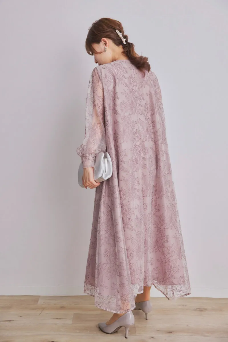 パープルのカットアウトエンブロイダリードレス