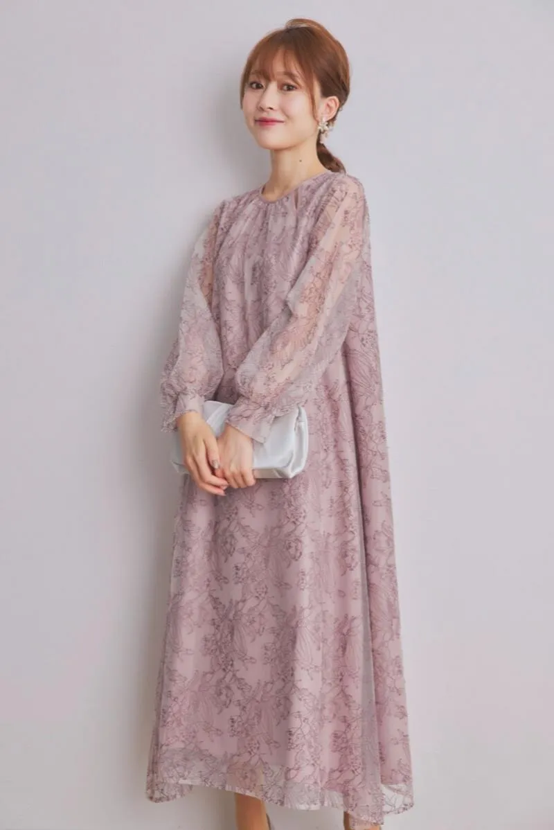 パープルのカットアウトエンブロイダリードレス