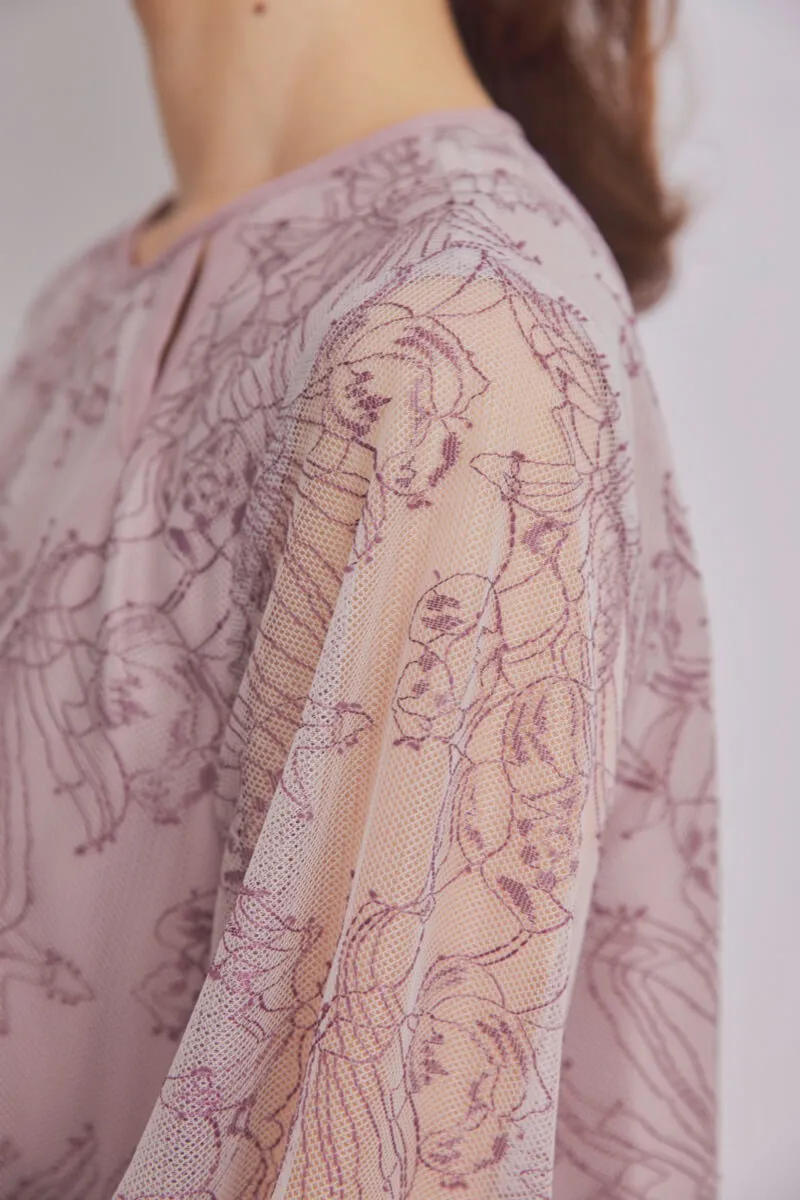 パープルのカットアウトエンブロイダリードレス