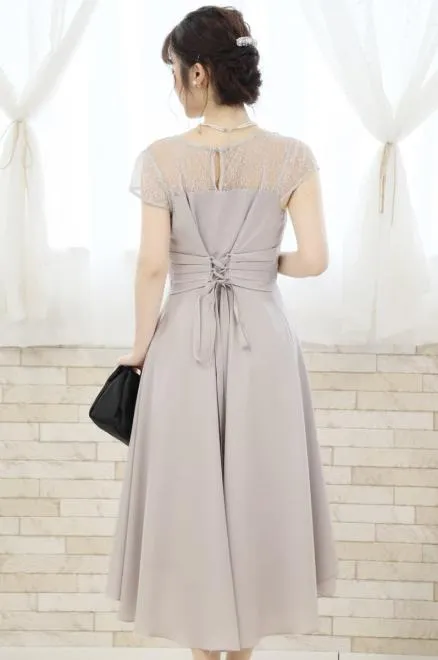 グレーの胸元レース切替えフィッシュテールドレスコーディネートセット