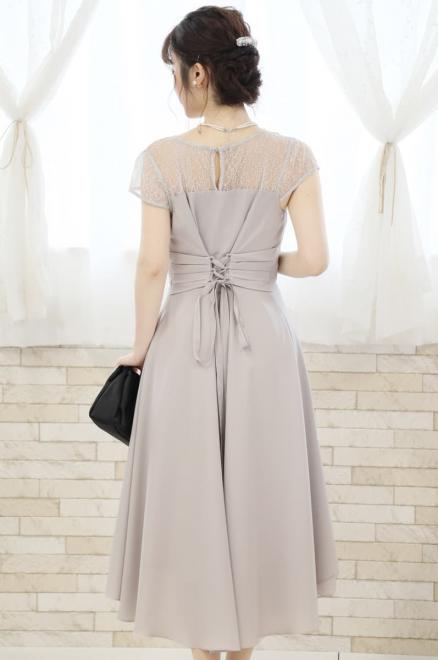 グレーの胸元レース切替えフィッシュテールドレスコーディネートセット