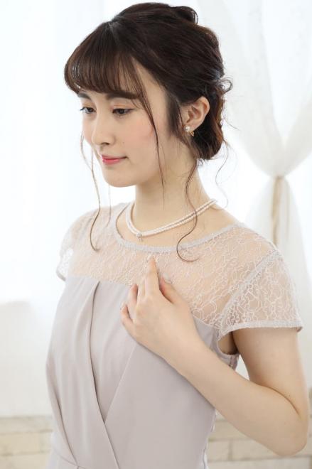 グレーの胸元レース切替えフィッシュテールドレスコーディネートセット