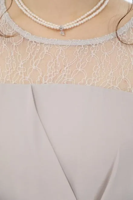 グレーの胸元レース切替えフィッシュテールドレスコーディネートセット