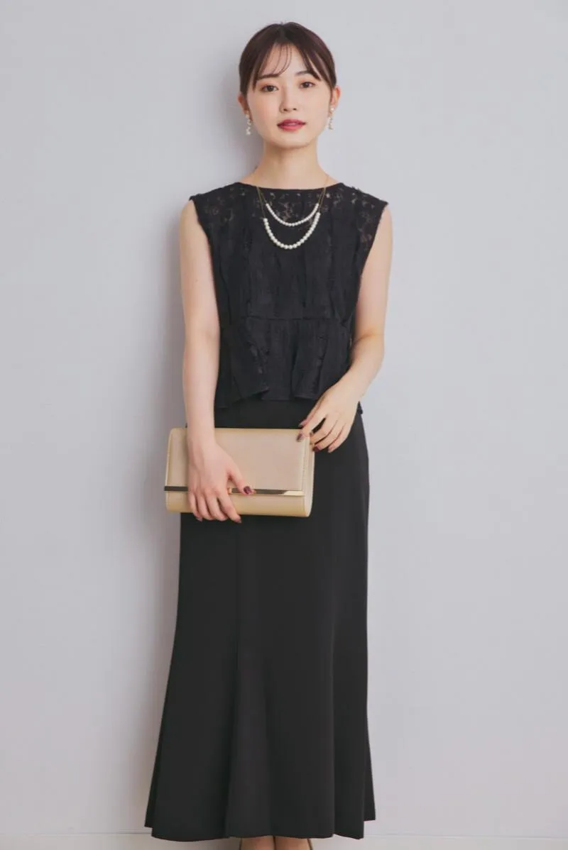 ブラックのペプラムブラウスセットドレス