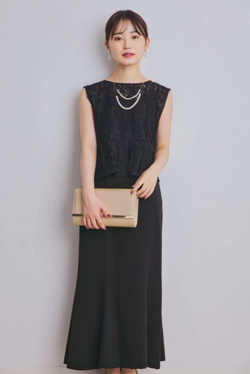 ブラックのペプラムブラウスセットドレス