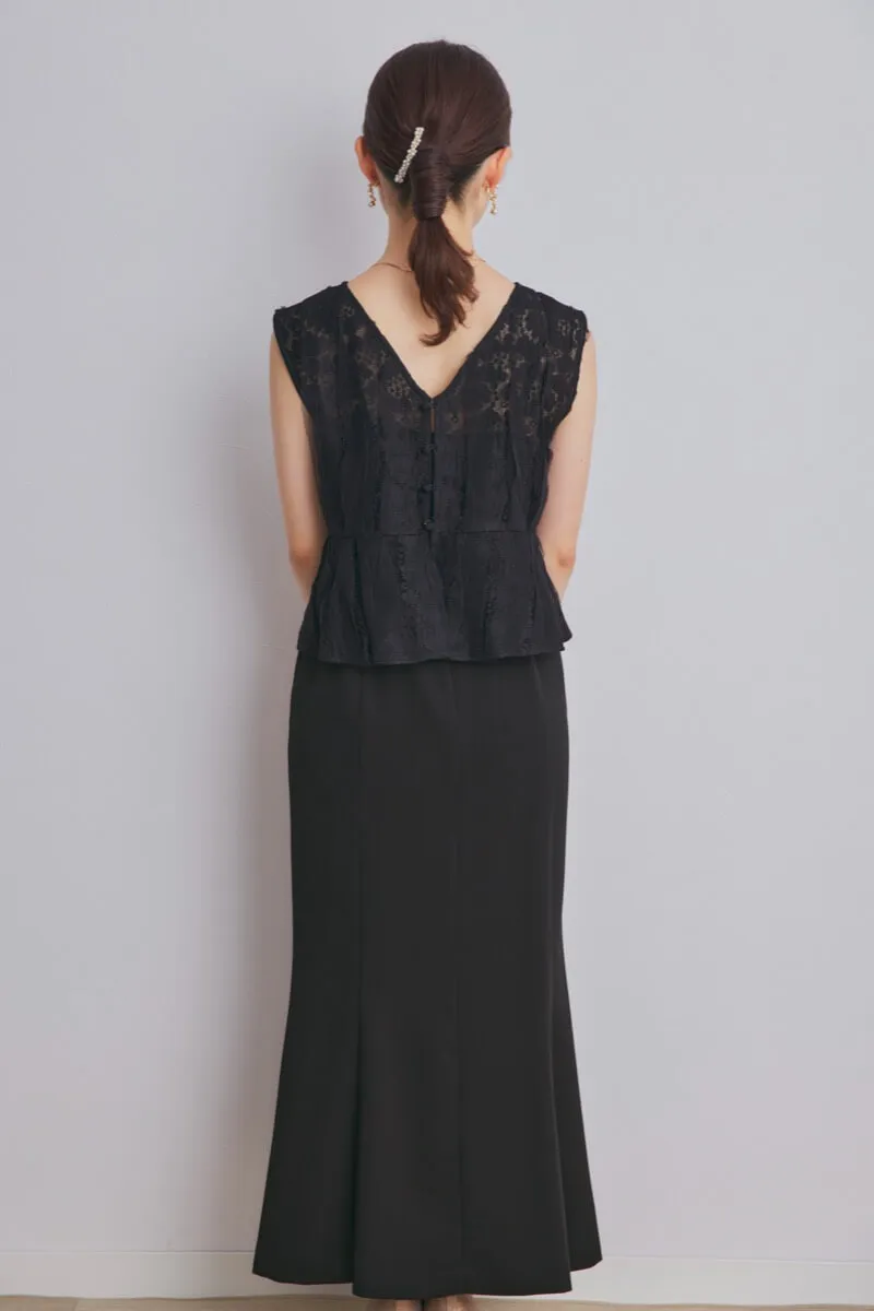 ブラックのペプラムブラウスセットドレス