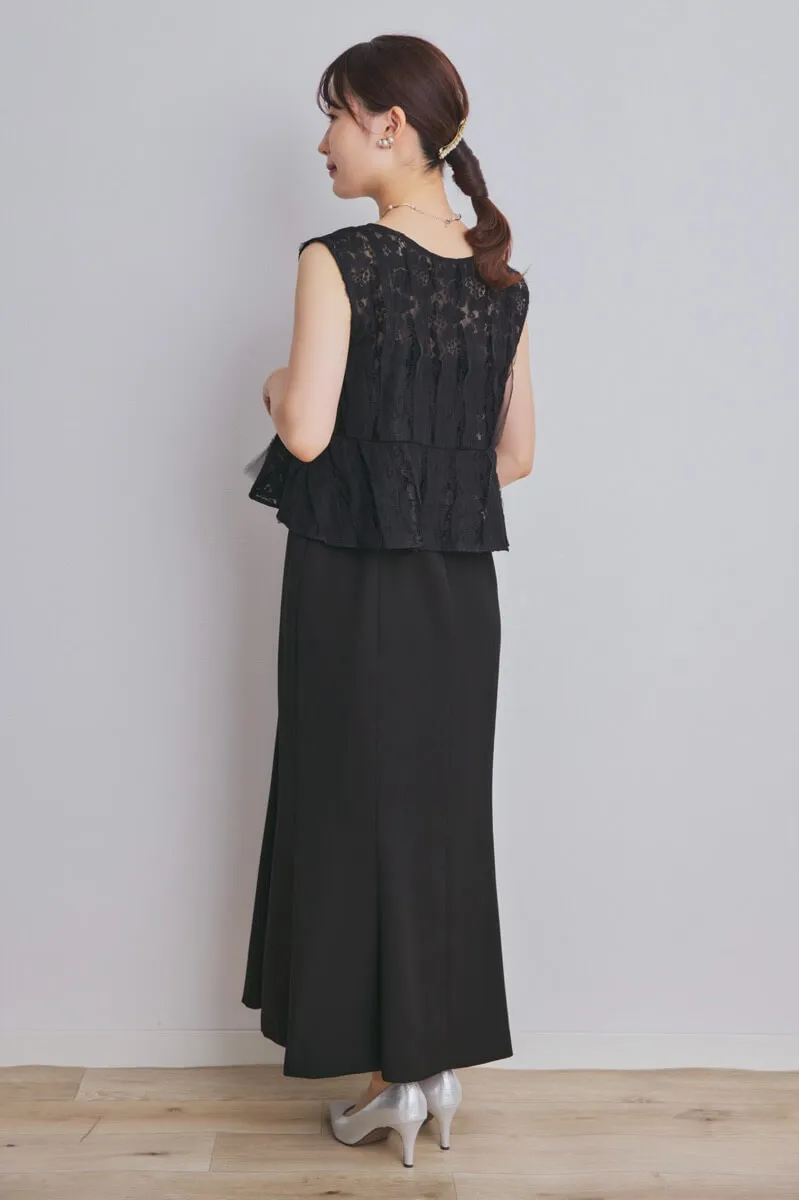 ブラックのペプラムブラウスセットドレス