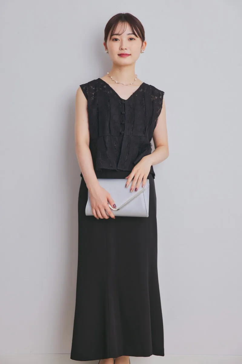 ブラックのペプラムブラウスセットドレス