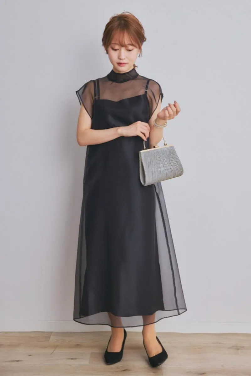 ブラックのアシメインナーオーガンジードレス