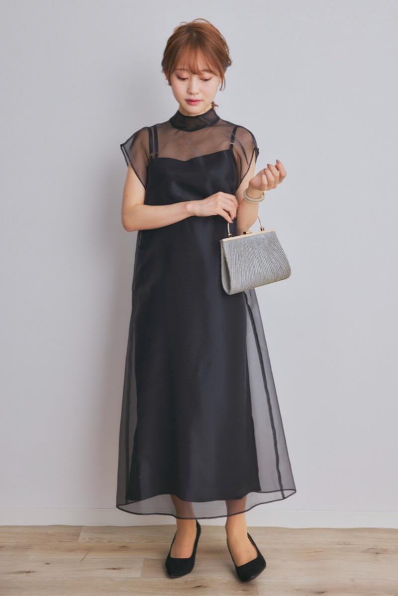 ブラックのアシメインナーオーガンジードレス