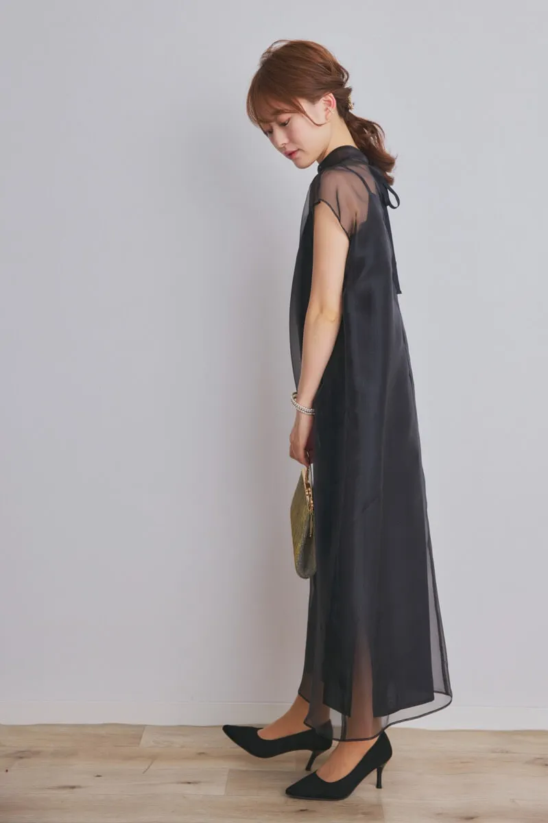 ブラックのアシメインナーオーガンジードレス
