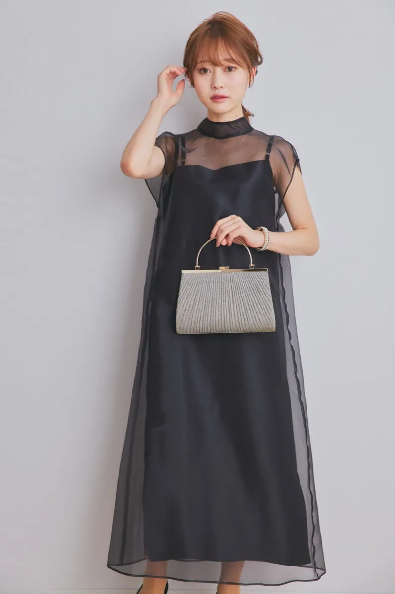 ブラックのアシメインナーオーガンジードレス