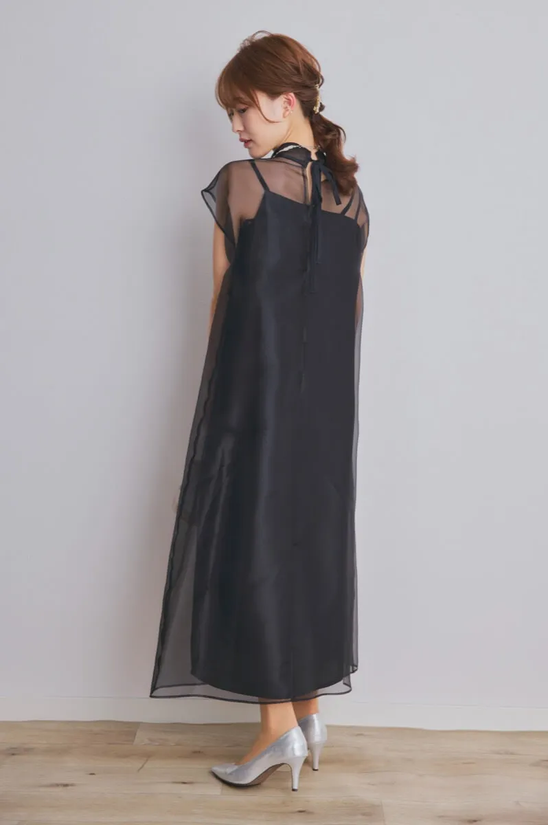 ブラックのアシメインナーオーガンジードレス