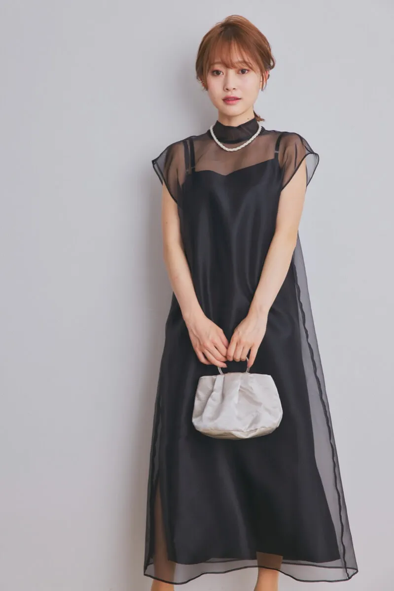 ブラックのアシメインナーオーガンジードレス