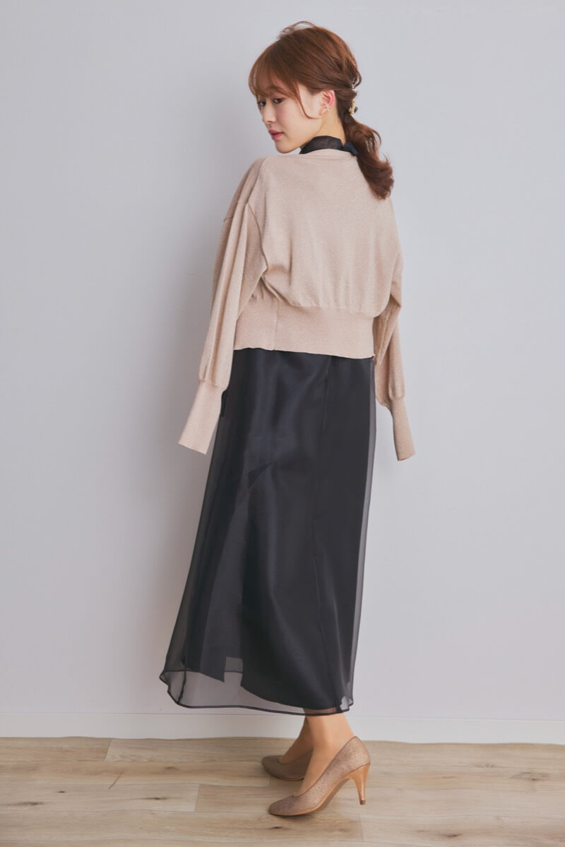 ブラックのアシメインナーオーガンジードレス