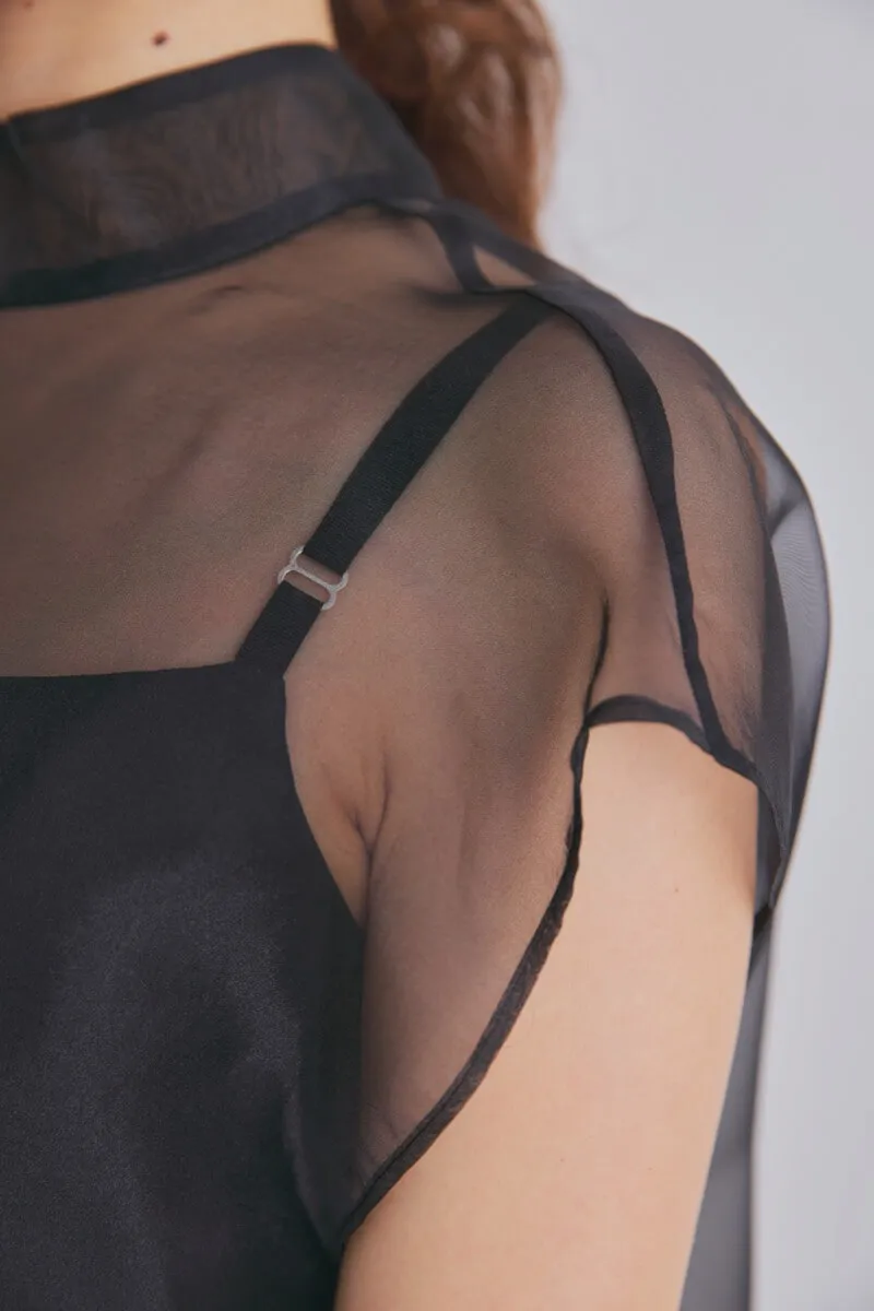 ブラックのアシメインナーオーガンジードレス