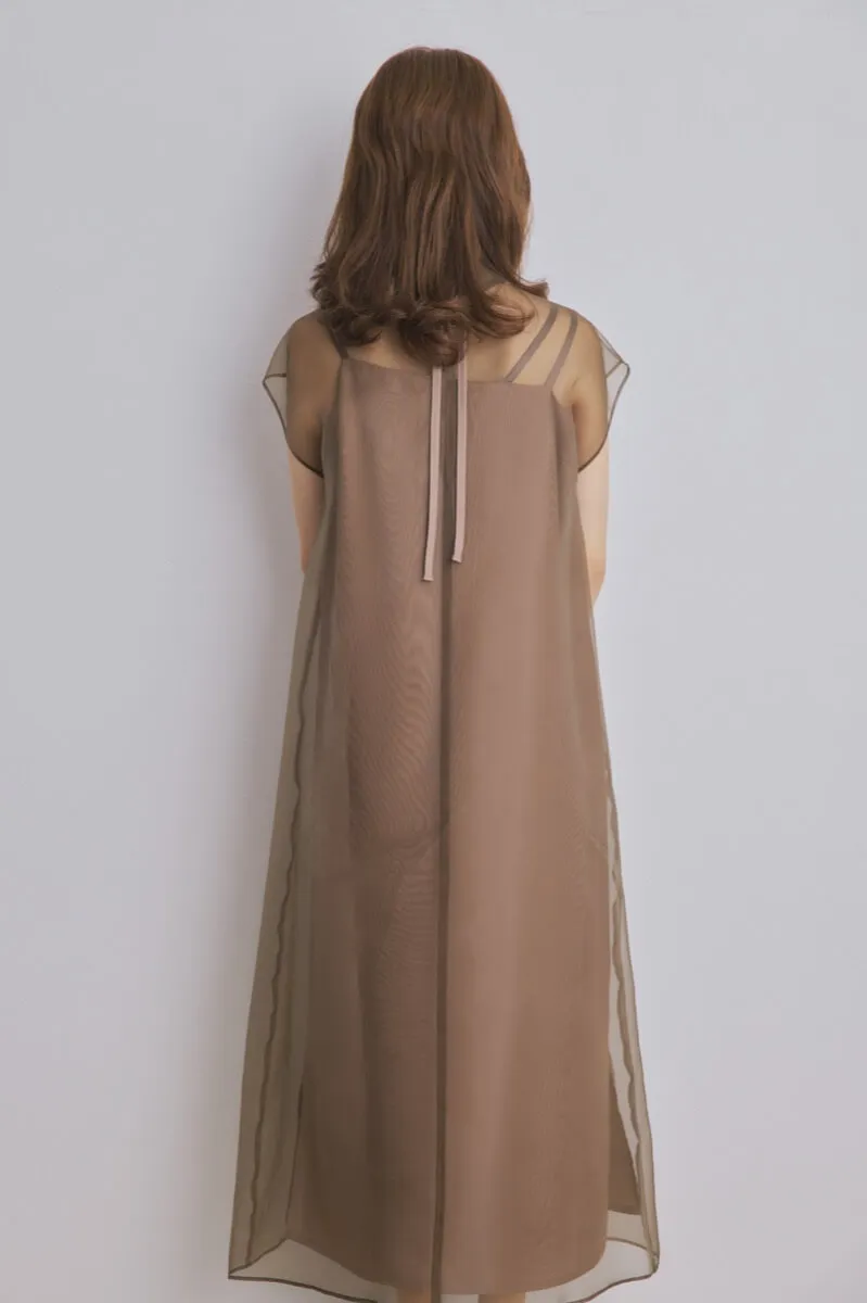 ブラウンのアシメインナーオーガンジードレス