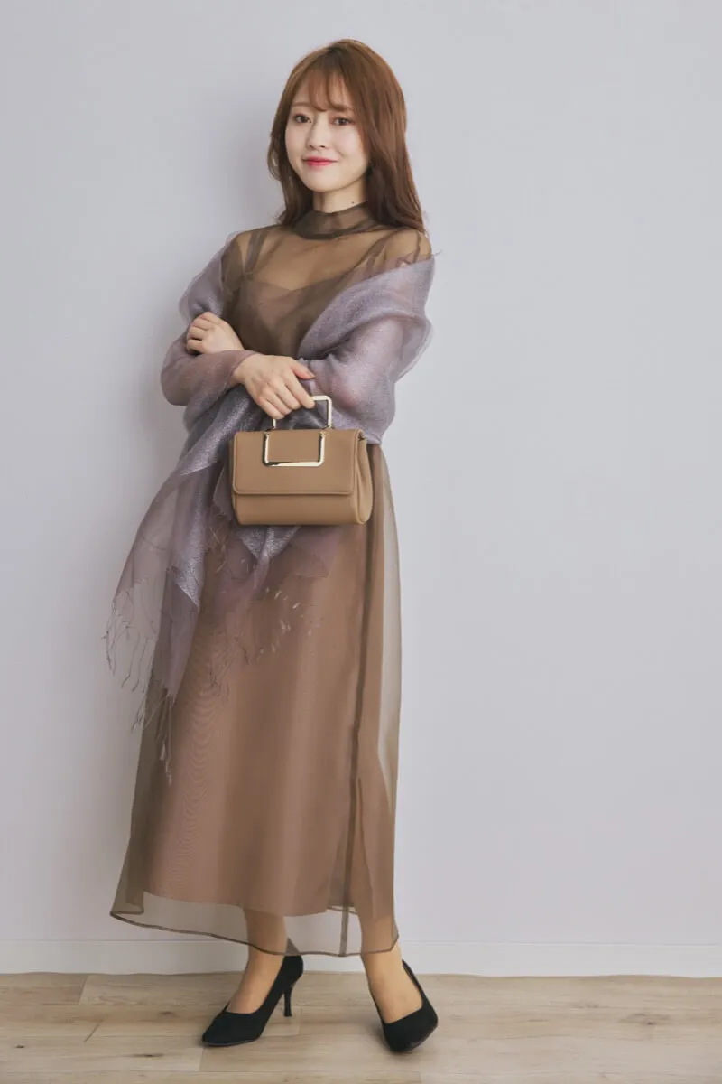 ブラウンのアシメインナーオーガンジードレス