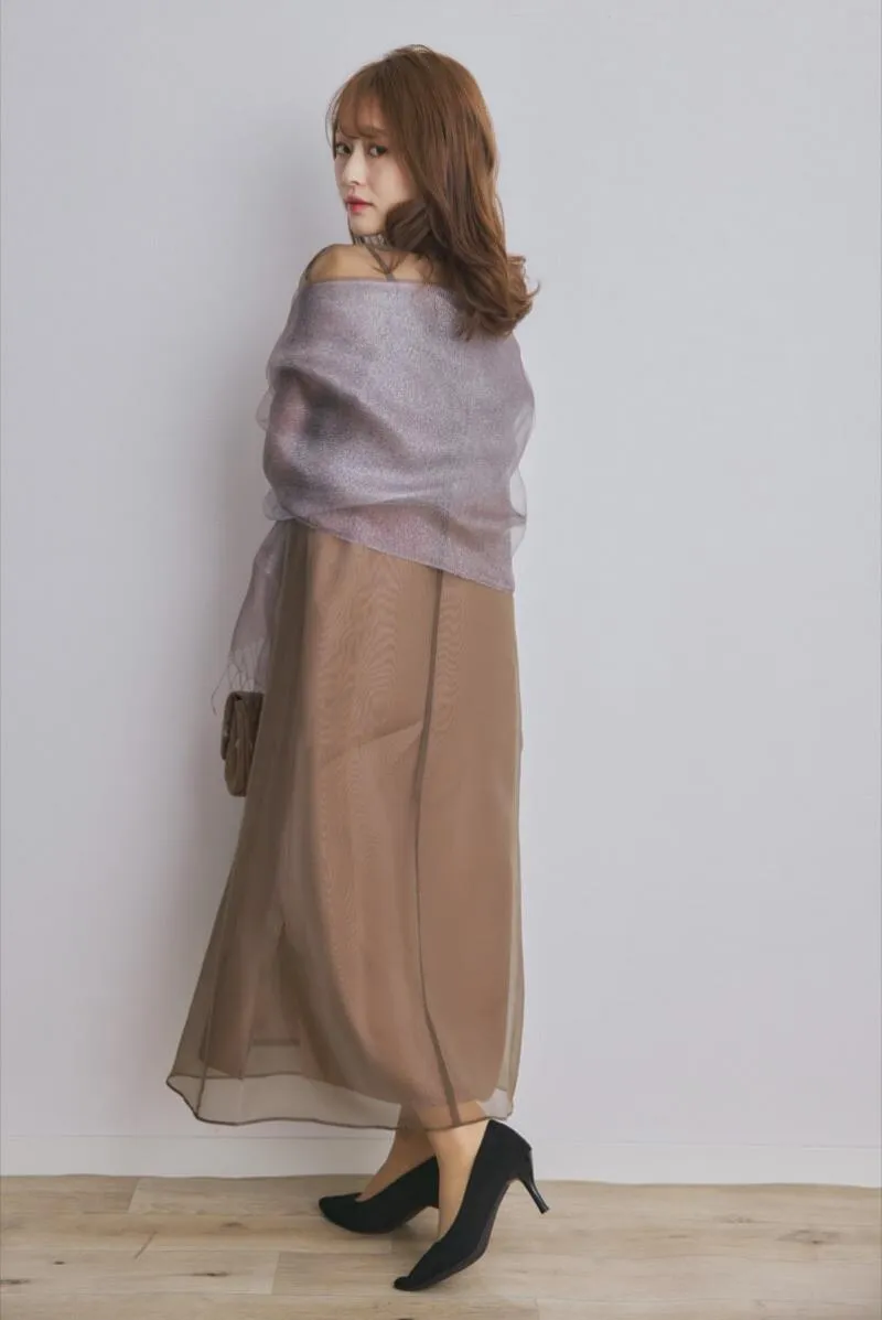 ブラウンのアシメインナーオーガンジードレス