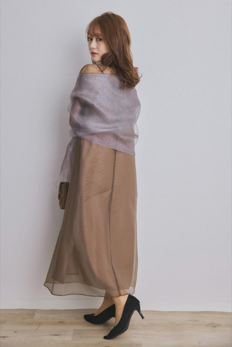 ブラウンのアシメインナーオーガンジードレス