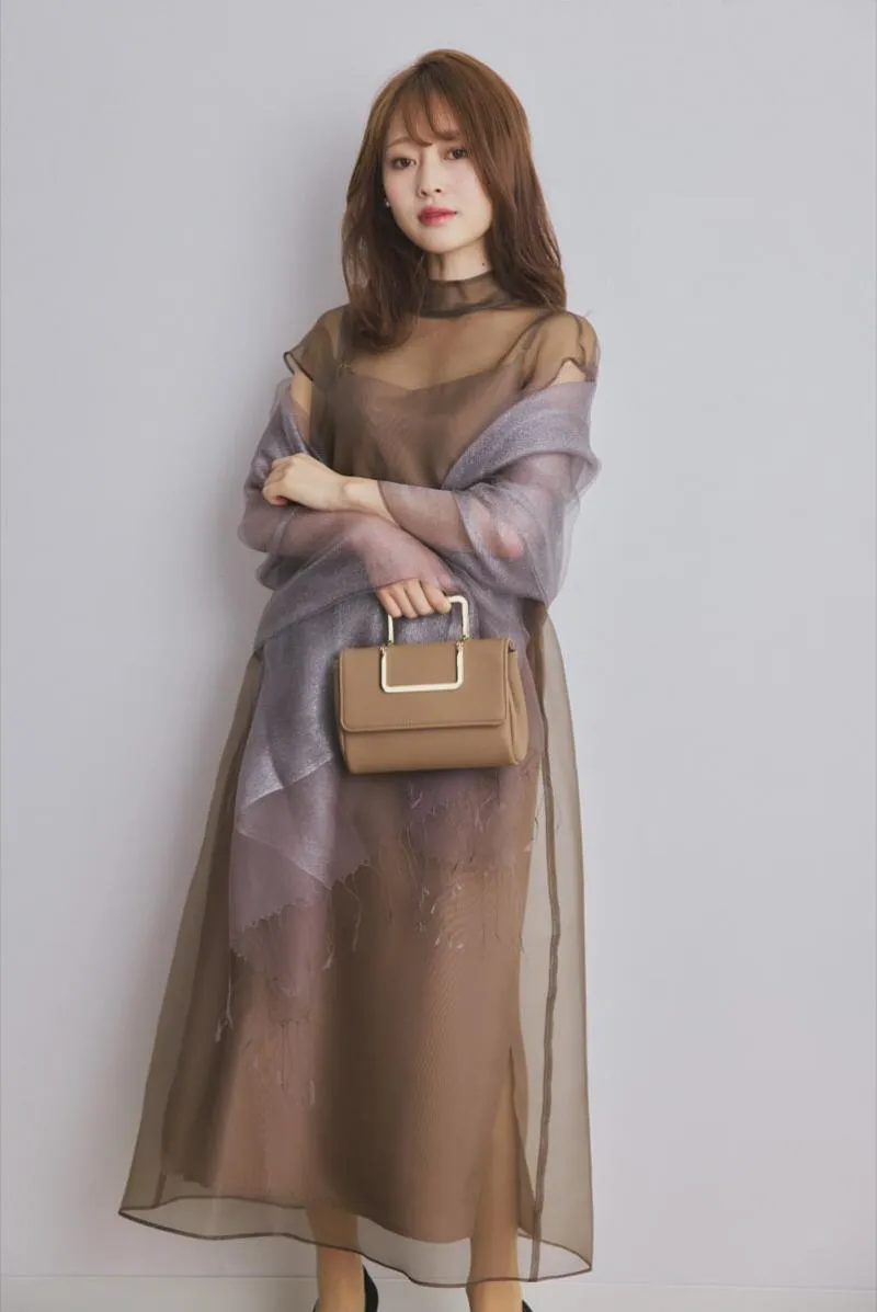 ブラウンのアシメインナーオーガンジードレス