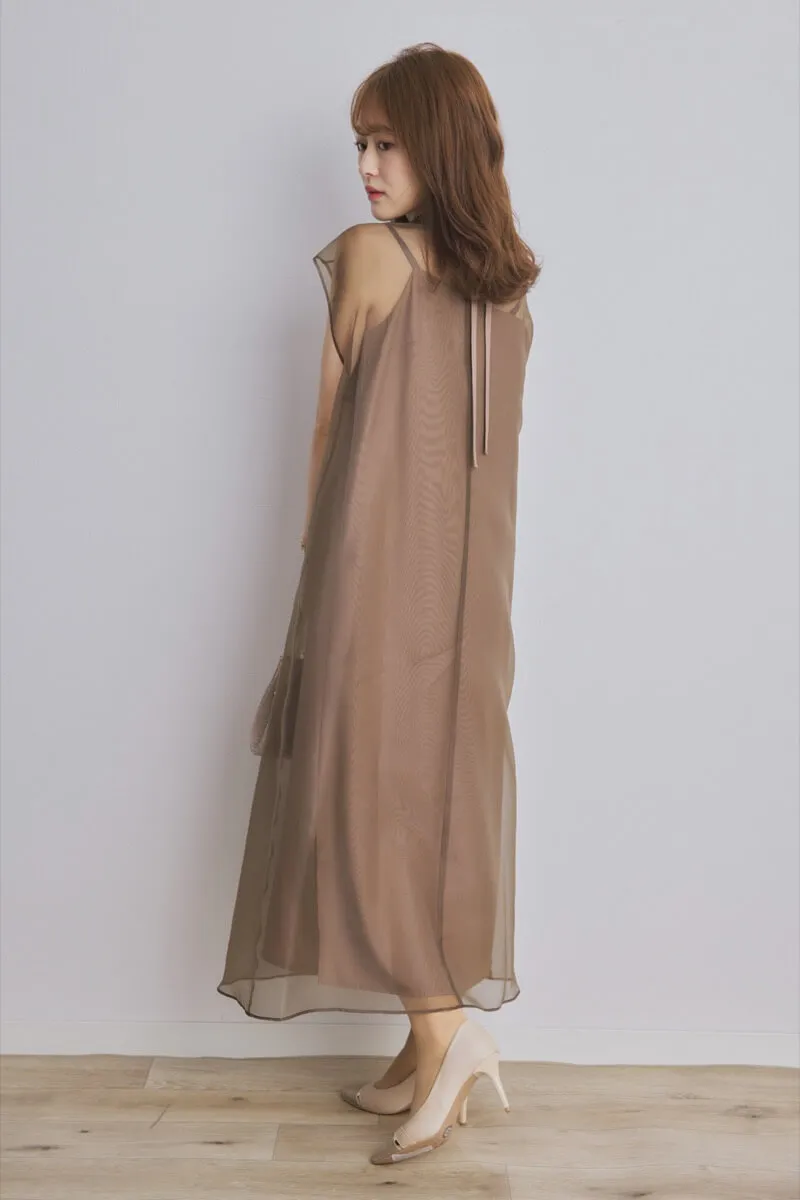 ブラウンのアシメインナーオーガンジードレス