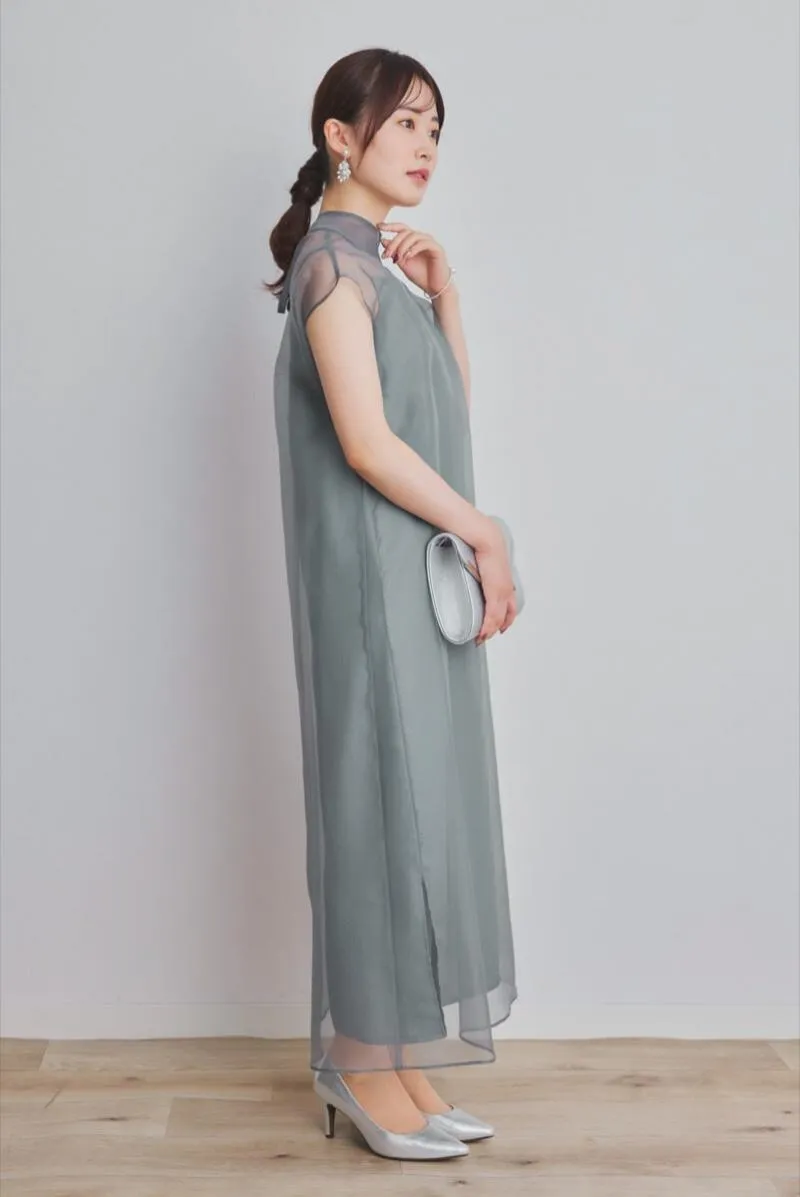 グレーのアシメインナーオーガンジードレス