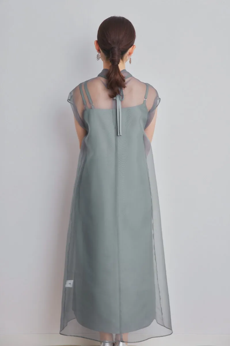 グレーのアシメインナーオーガンジードレス
