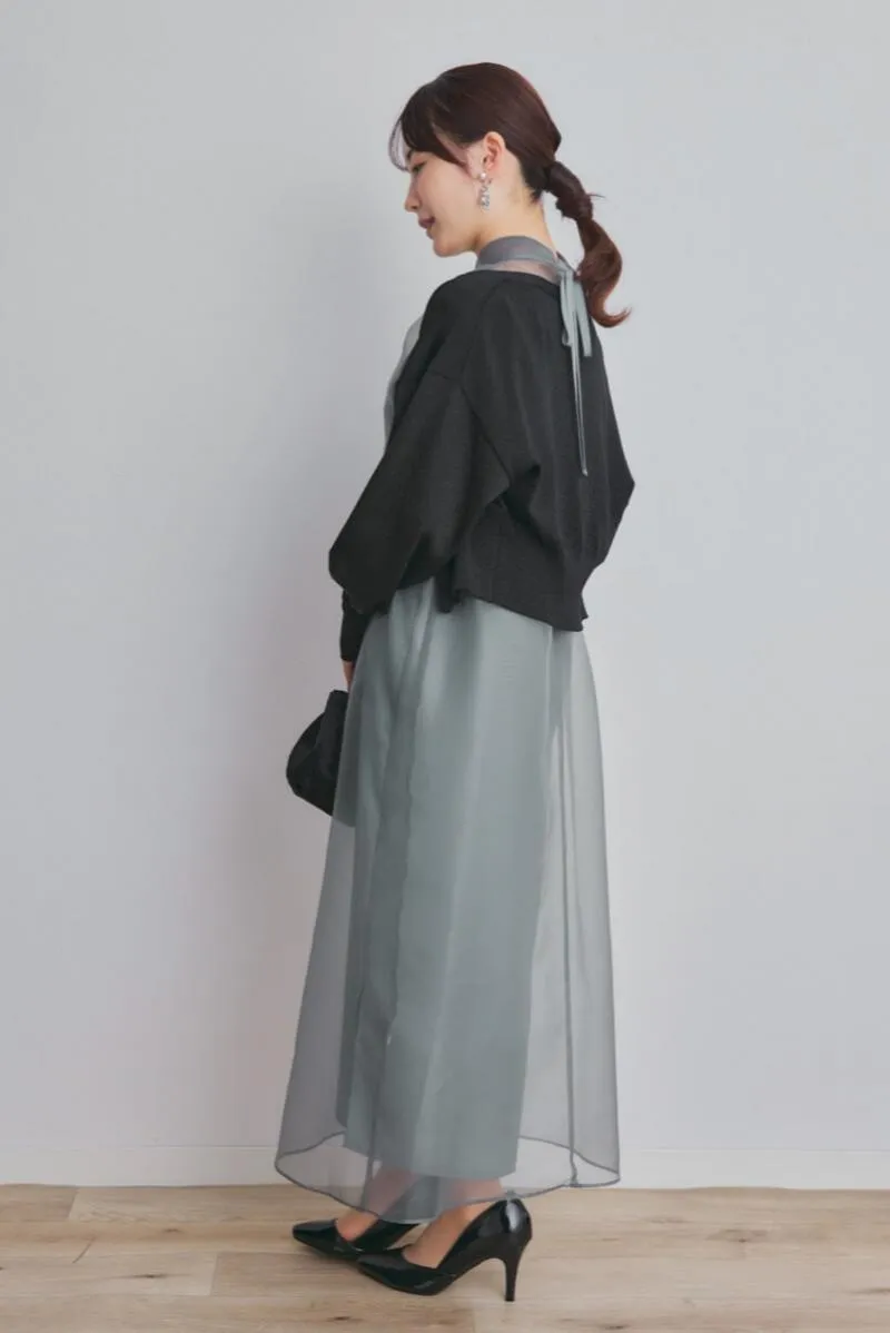 グレーのアシメインナーオーガンジードレス