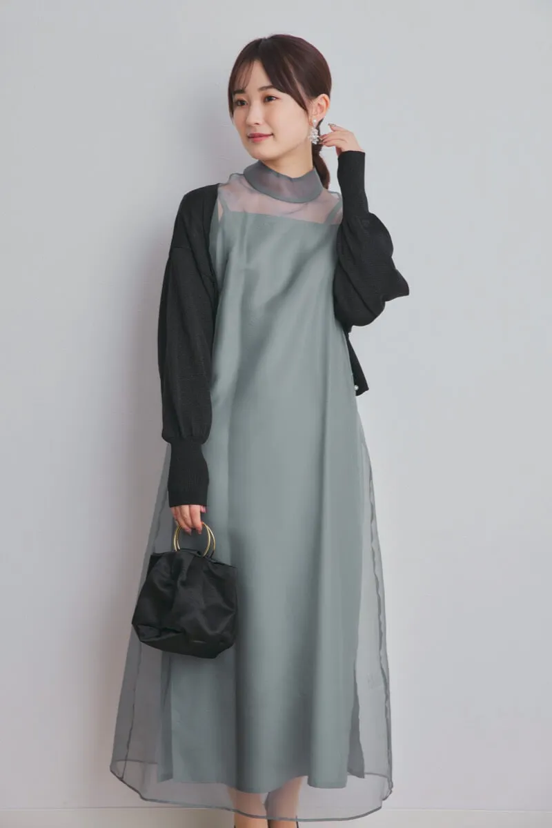 グレーのアシメインナーオーガンジードレス