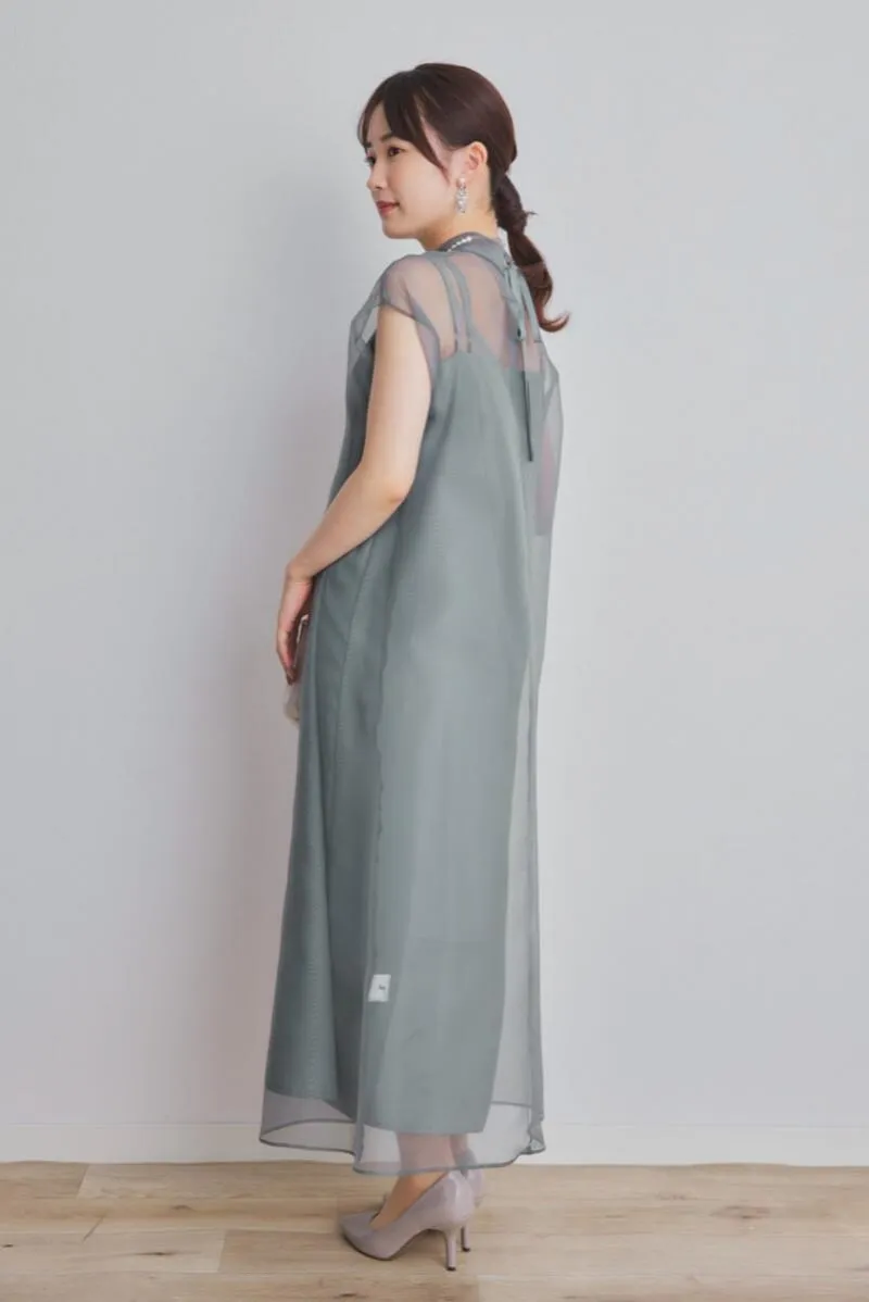 グレーのアシメインナーオーガンジードレス