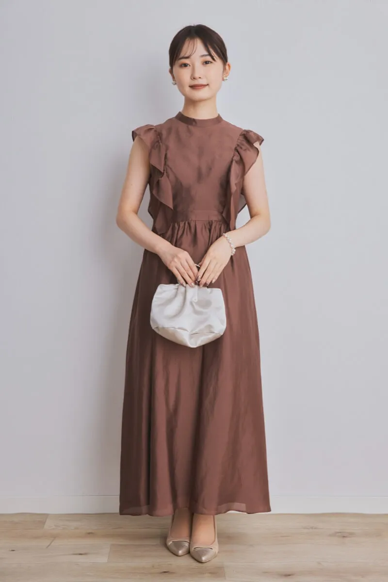ブラウンのサイドフリルエアリードレス