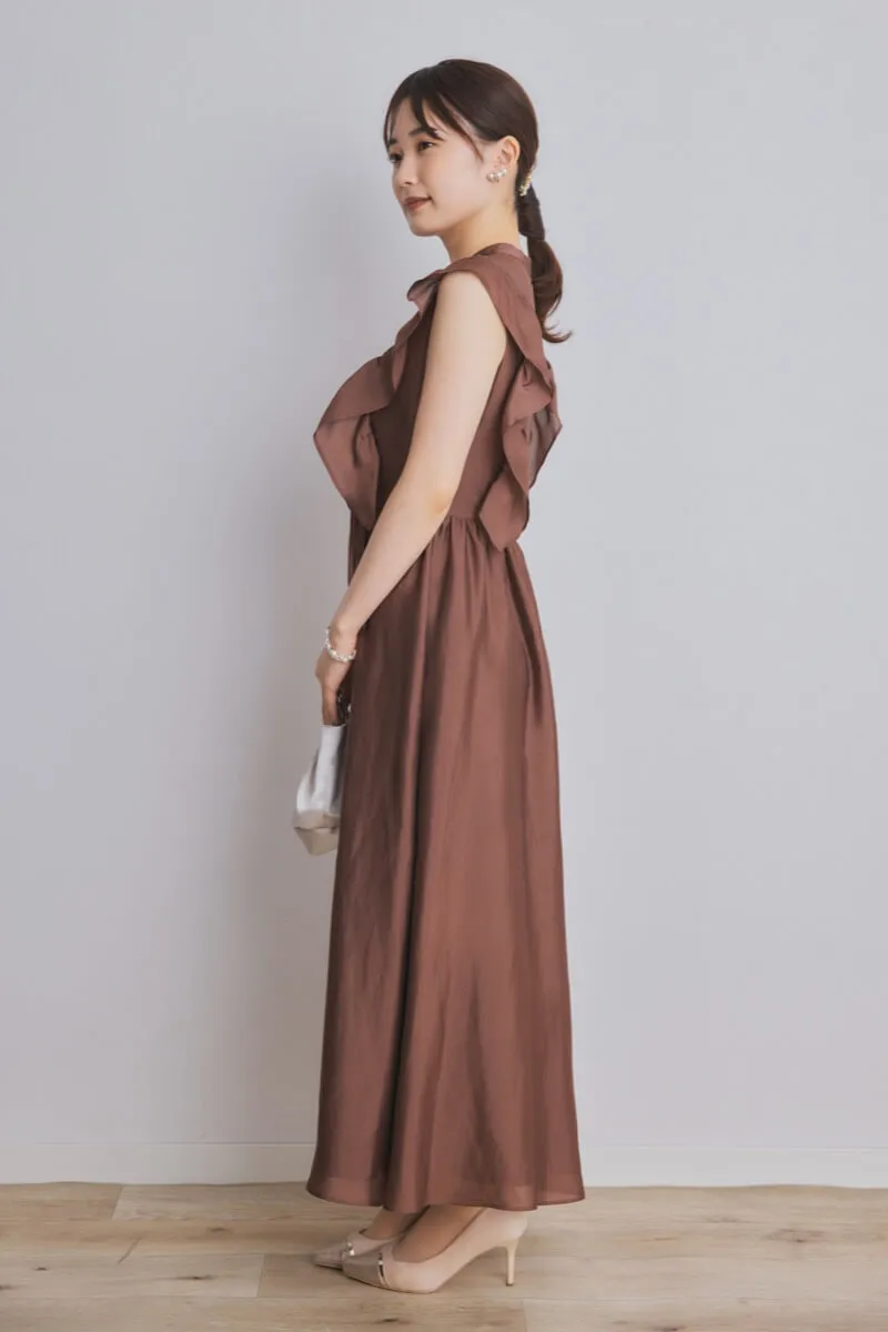 ブラウンのサイドフリルエアリードレス