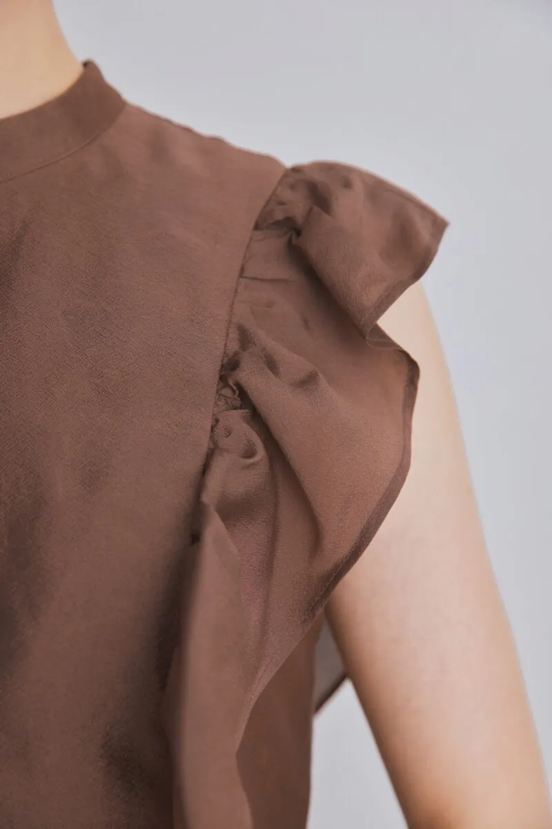 ブラウンのサイドフリルエアリードレス