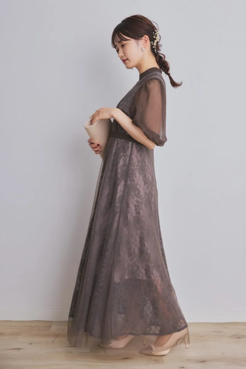 グレーのハイウエストチュールレースドレス[S〜M対応] Lejaのレンタル