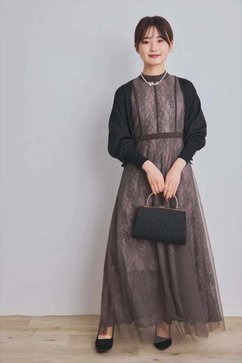 グレーのハイウエストチュールレースドレス[S〜M対応] Lejaのレンタル