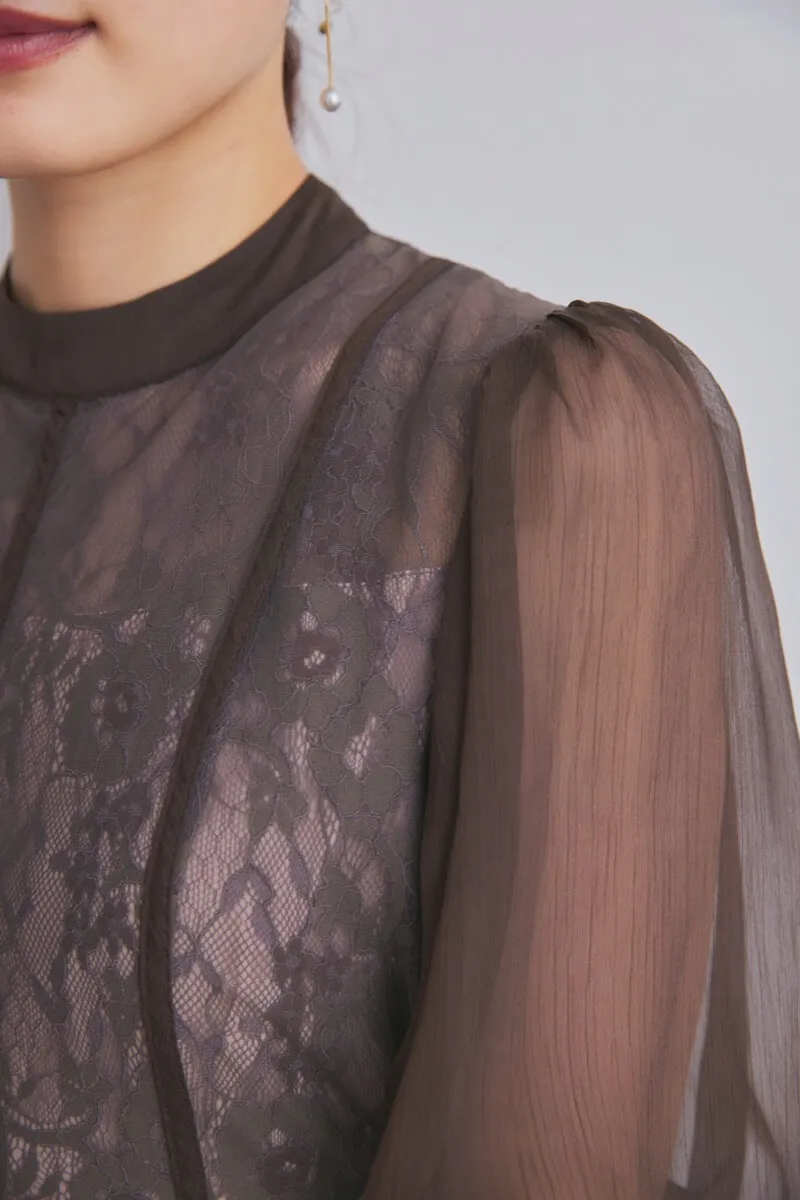 グレーのハイウエストチュールレースドレス[S〜M対応] Lejaのレンタル