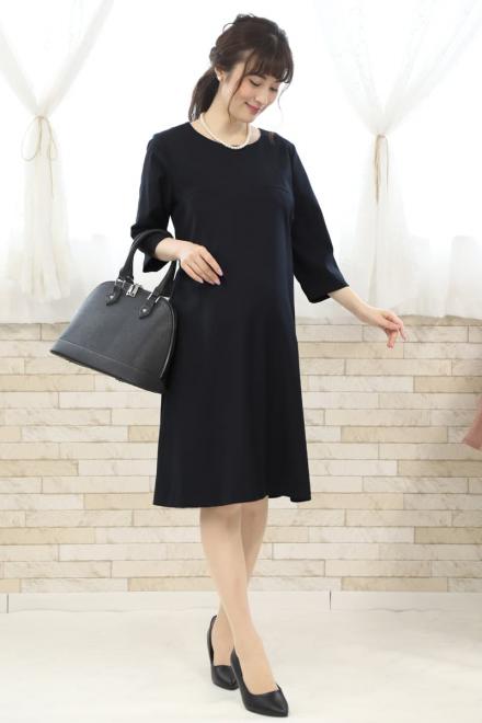 ネイビーの七分袖授乳口付フレアラインセレモニースーツセット