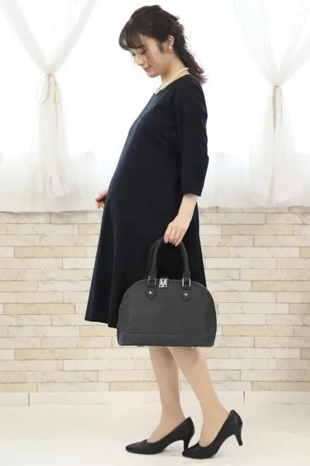 ネイビーの七分袖授乳口付フレアラインセレモニースーツセット