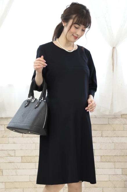 ネイビーの七分袖授乳口付フレアラインセレモニースーツセット