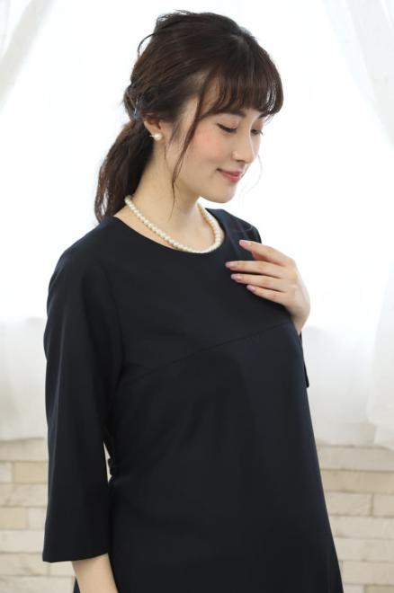 ネイビーの七分袖授乳口付フレアラインセレモニースーツセット