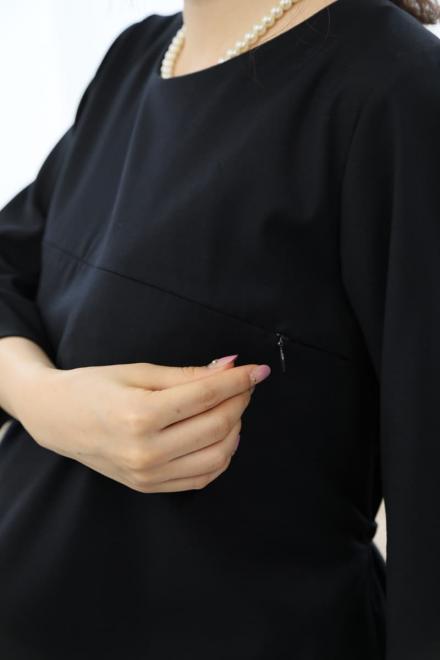 ネイビーの七分袖授乳口付フレアラインセレモニースーツセット