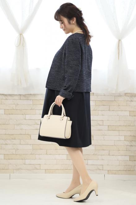 ネイビーの七分袖授乳口付フレアラインセレモニースーツセット