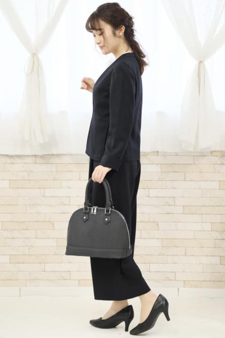 ネイビーのシフォンブラウスワイドパンツセレモニースーツセット