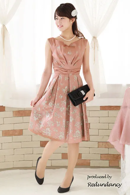 オレンジ×シルバーのハートネックフラワープリントドレス